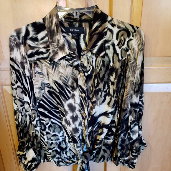 Karen Kane Blouse with front tie size Large Petite - Picture 1 of 8